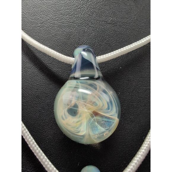 2 Handmade Borosilicate Glass Pendant Blue Implosion Lampwork Focal Bead Charm - Picture 3 of 8